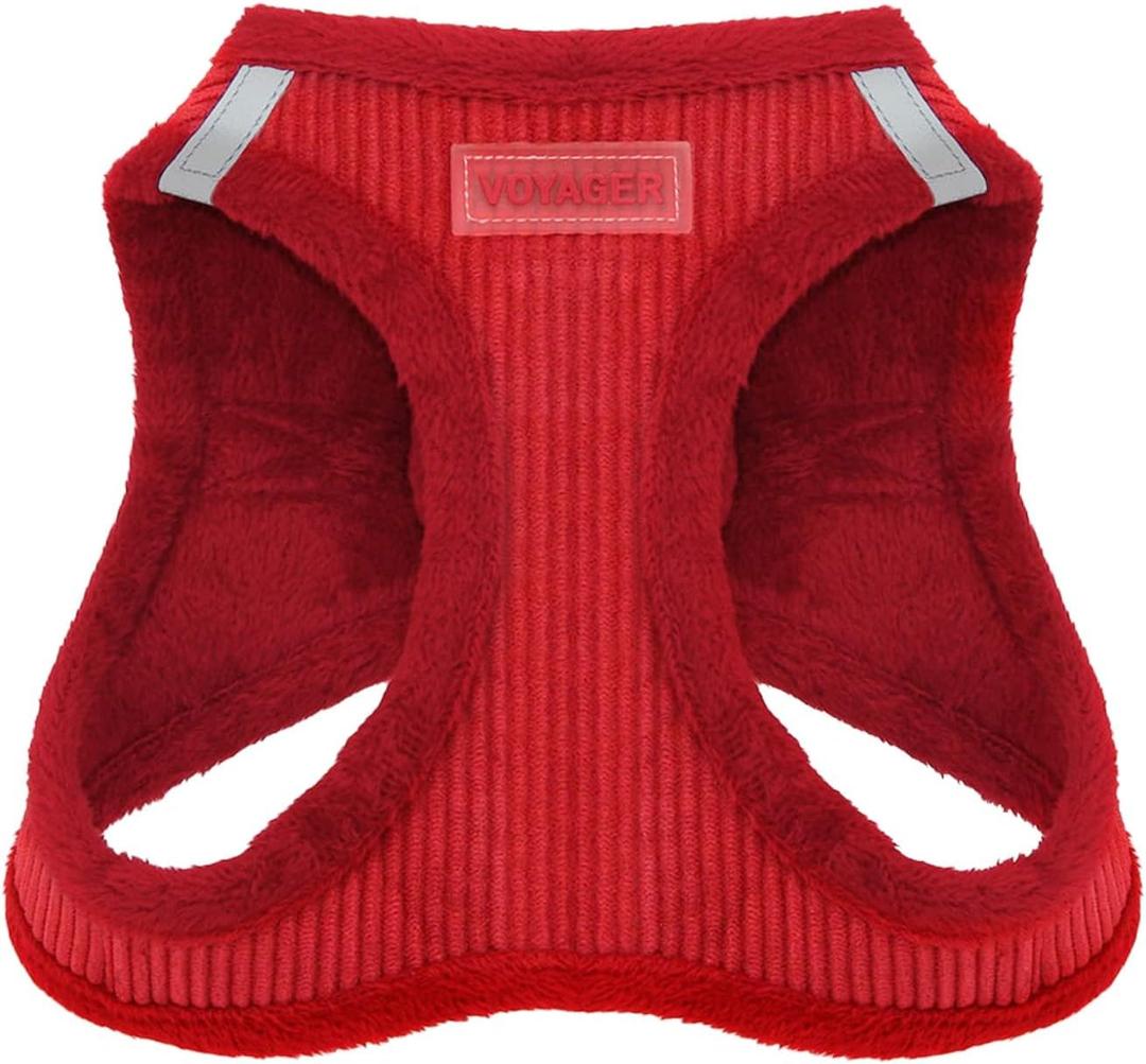 Voyager Step-In Plush Dog Harness  Soft Plush, Step In Vest Harness for Small and Medium Dogs by Best Pet Supplies - Harness (Red Corduroy), S (Chest: 14.5 - 16")