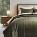 EVERGRACE Cotton Sateen Set , Pre-Washed Cotton Channel Stitch Coverlet Bedspread, 3 Pieces Lightweight Soft Bedding Sets for All Season, with 2 Pillow Shams, Olive Green, 92 x 92