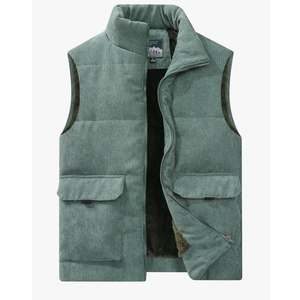 Flygo Mens Sherpa Lined Puffer Vest Corduroy Winter Vests Warm Sleeveless Quilted Fleece Vest Jacket Outerwear, Size M