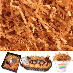 Light Orange Crinkle Cut Paper Shred Filler, 1 LB Basket Filler Shredded Paper, Confetti Stuffing for Basket Filling, Halloween, Thanksgiving, Christmas, Gift Wrapping, Stuffer Party Supplies