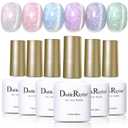 Double Rhythm 6 Colors Cat Eye Gel Polish Set Shimmer Glitter with Magnet Holographic Reflective Magnetic UV Nail Art Kit (6-Kit 44) (Aurora Mermaid Blue Green Pink Purple)