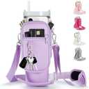 linmaya Water Bottle Carrier Bag with Phone Pocket for Stanley Cup 40/30oz,Insulated Neoprene Water Bottle Holder Cross-boday Bag with Adjustable Shoulder & Handheld Strap Stanley Cup Accessories (orchid)