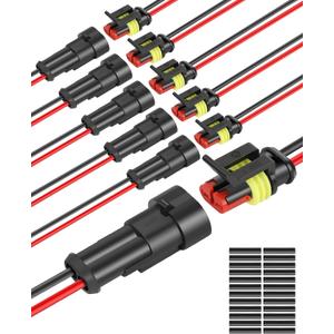 NAOEVO 2 Pin Connector Waterproof, 16 AWG 2 Wire Connectors, Automotive Electrical Connectors Male and Female Way with Heat Shrink Tubing for Car Truck Boat Wire Connection, 6 Kits