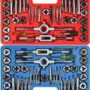 80pcs Tap and Die Set, SAE & Metric Tap Die Wrench Set, Metric Standard M3 to M12 Coarse Fine Rethreading Threads Bits for Cutting External and Internal Threads, NC, NF, NPT Repair Tools