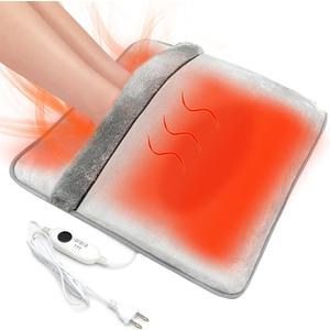Double-Sided Electric Foot Warmer with Machine Washable Features & 8-Hour Timer, Feet Heating Pads Non-Slip, Electric Heated Warmers for Bed, Under Desk, Office, Home, Christmas Gifts, Grey, 20'' x 20''
