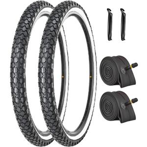 2 Pack 24"x2.125" Inch Cruiser Bike Tire White/Black Wall Pair Replacement Bicycle Tires with Levers and with or Without Inner Tubes