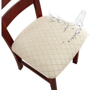 Genina Waterproof Seat Covers for Dining Room Chairs, Stretch Chair Covers Removable Washable Dinning Room Kitchen Chair Seat Cushion Slipcovers (Argyle-Beige, 4 PCS)