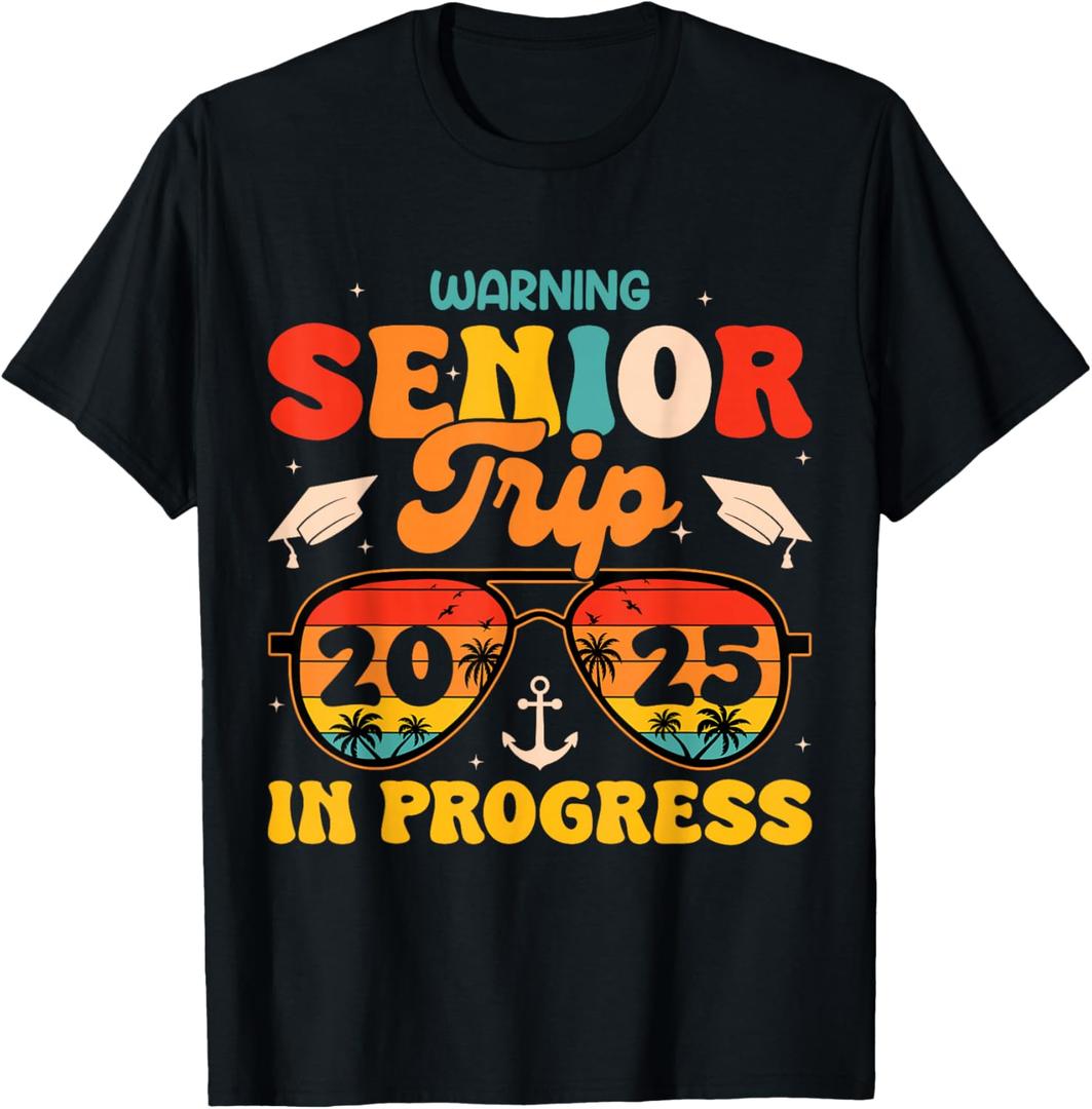 Warning Senior Trip 2025 Graduation Summer Vacation Sunset T-Shirt XL