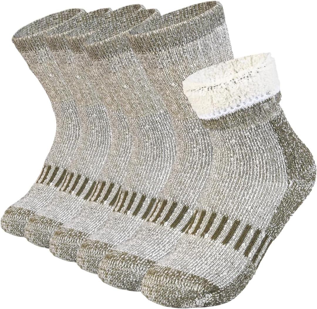Kids Merino Wool Hiking Socks 3 Pairs,Thermal Crew Socks for Boys & Girls,Thick Warm Cushioned Sole 4-10 Years (Green)