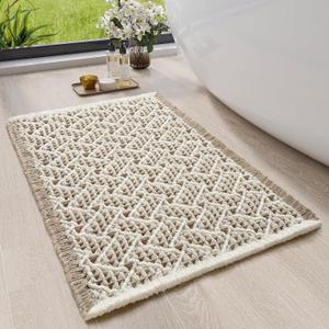 Waffle Bath Mat, Boho Bathroom Rugs Extra Soft and Absorbent Non Slip Washable Bath Rug, Rubber Backed Bathroom Floor Mat Outside Shower Mat, 17x24