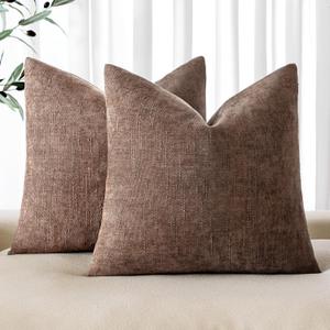 MIULEE Pack of 2 Decorative Throw Pillow Covers Soft Chenille Throw Pillows Solid Textured Cushion Covers for Couch Sofa Bedroom Living Room 18x18 Inch, Chocolate