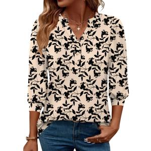 Rapbin 3/4 Length Sleeve Womens Tops Business Casual Blouses Button Down V Neck Tunic Shirts Solid Loose Fit Soft Work Outfits (Coral Pink, XXL)
