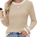 Rapbin Sweaters for Women Long Sleeve Crew Neck Ribbed Knit Pullover Tops Loose Casual Basic Winter Outfits (Small, A_apricot White Stripe)