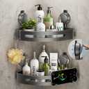 Corner Shower Caddy Suction Cup,Shower Shelves with Hooks,No Drilling Powerful Upgrade Suction Bathroom Corner Organizers and Storage,Removable Waterproof Rustproof Shower Shelf Bathroom Decor