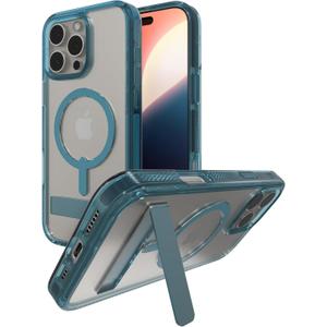 ZAGG Santa Cruz Snap with Kickstand Case for iPhone 16 Pro Max  MagSafe Compatible, 13ft Military-Grade Drop Protection, Reinforced with Graphene, Clear Case with Vibrant Color Accents, Retro Blue