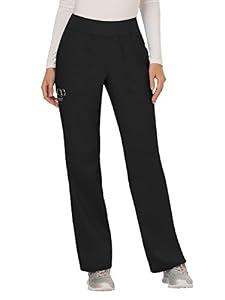 Cherokee Women's Mid Rise Straight Leg Pull-on Pant, Medium Petite, Black