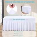 6 Packs White Tableclothes for 8 Foot Rectangle Tables, Wrinkle Resistant Fitted Table Cloth Stretch Spandex Table Covers with Skirt for Event Banquet Wedding Birthday Party, 96" x 30"