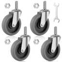 4 Inch Caster Wheels, 1/2"-13 Inch Course Threaded Stem Caster Set of 4, Heavy Duty TPR Swivel Caster Wheels for Dolly Cart, Wire Shelving Industrial Screw in Casters
