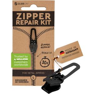 Zlideon Zipper Repair Kit for Metal Zippers - 1pcs, Black (L/5) | Instant Zipper Pull Replacement Slider for Denim, Jeans, Jacket, Boots, Winter Coats, Handbags | Easy to Install | Made in Germany