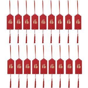 30pcs Red New Year Decorations Holiday Tree Hanging Ornaments Red Chinese New Year Tags Lucky Fu Characters Blessing Cards New Year Hanging Cards for Party Home Trees Decor