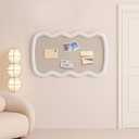 Wonderjune Vintage Framed PinBoard Linen Display Bulletin Board Large Cork Fabric Picture Photo Memo Pinboard Fancy Ornate Decorative Vision Board for Wall(Wavy,24" X 36",Cream White)