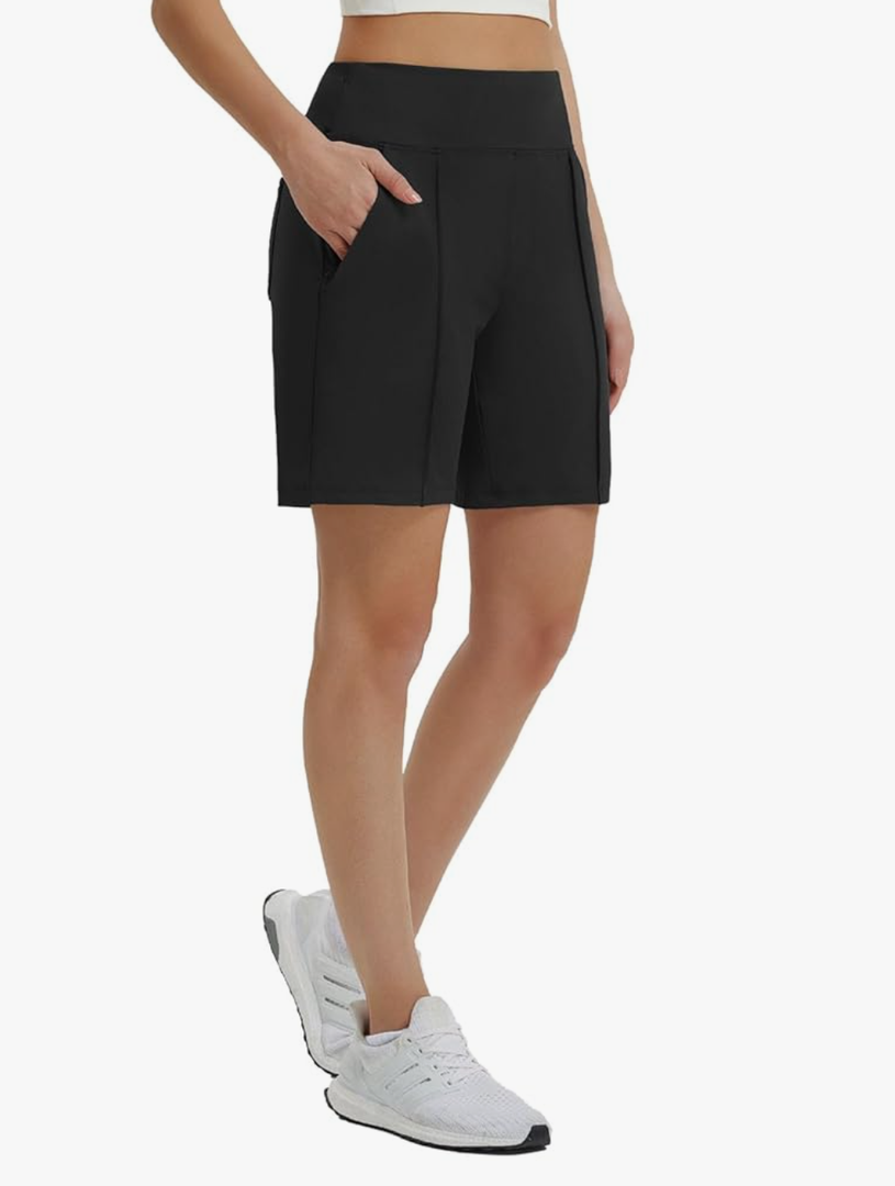 baleaf Women's 7 Inch Bermuda Long Shorts with Zipper Pockets High Waisted Athletic Shorts Walking Dressy Casual Loose, Large