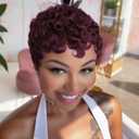 MOONSHOW Short Curly Wigs for Black Women Wine Red Pixie Cut Wig Short Pixie Wigs for Black Women 99J Color Afro Curly Wig Burgundy Synthetic Afro HairCut Wigs