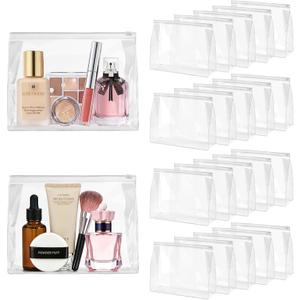 Ohuimrt 24 PCS Mini Clear Makeup Bags Bulk 7.9" x 5.9"x 2" Small Waterproof Travel Toiletry Bags Plastic Organizer Pouches with Zipper for Cosmetics, Swimsuit, Bikini, Women Men Vacation