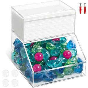 2-Compartment Acrylic Storage Container, Laundry Pods and Dryer Sheet Dispenser, Clear Dishwasher Pod Holder with Lid