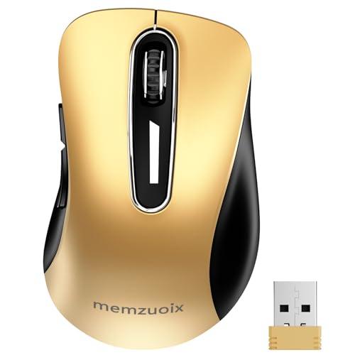 memzuoix 2.4G Wireless Mouse, 1400 DPI Mobile Optical Cordless Mouse with USB Receiver, Portable Computer Mice Wireless Mice for Laptop, PC, Desktop, MacBook, 5 Buttons (Gold)