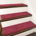 COSY HOMEER Edging Stair Treads Non-Slip Carpet Mat 28inX9in Indoor Stair Runners for Wooden Steps, Edging Stair Rugs for Kids and Dogs, 100% Polyester TPE Backing (15pc, Red)