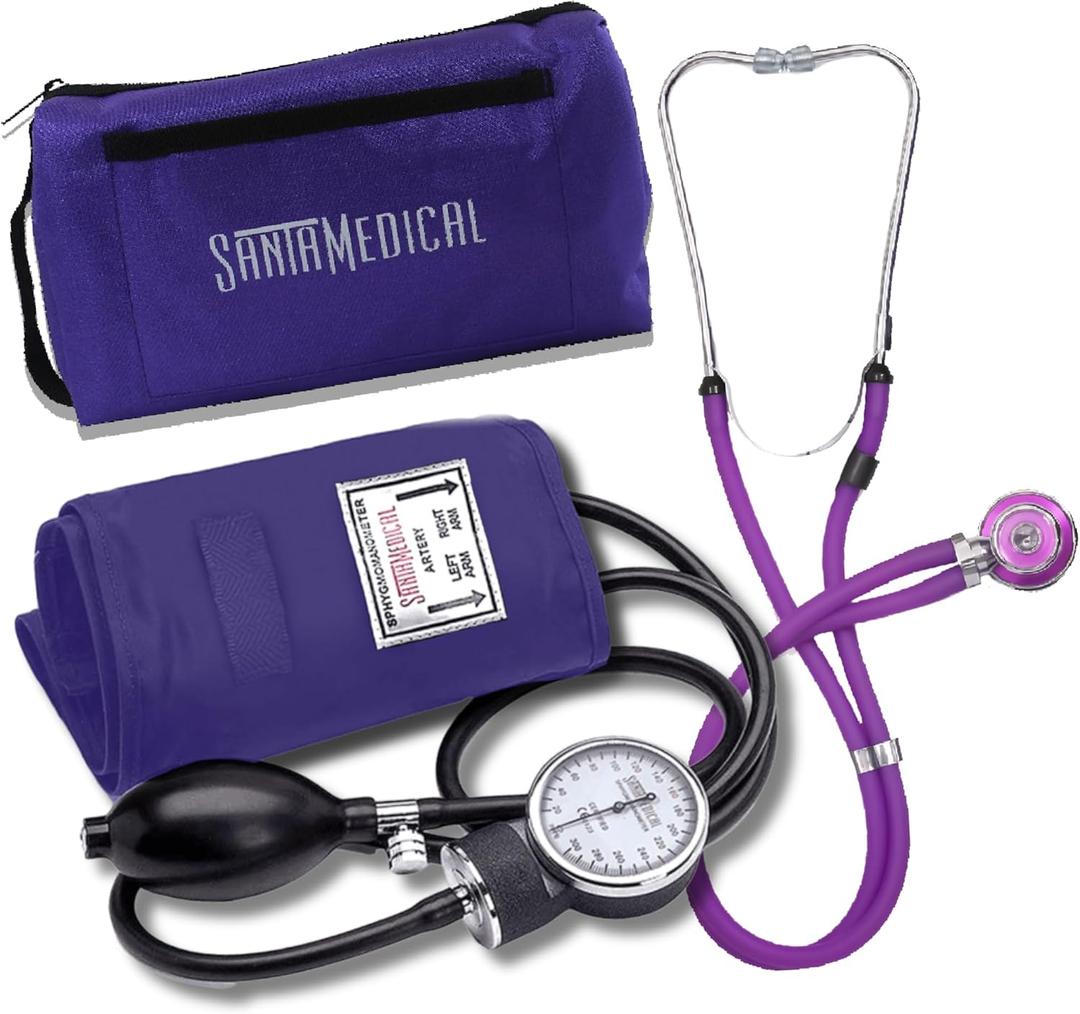 Santamedical Adult Deluxe Aneroid Sphygmomanometer with Stethoscope - Blood Pressure Cuff Durable and Carrying Case - Manual Blood Pressure Cuff Purple