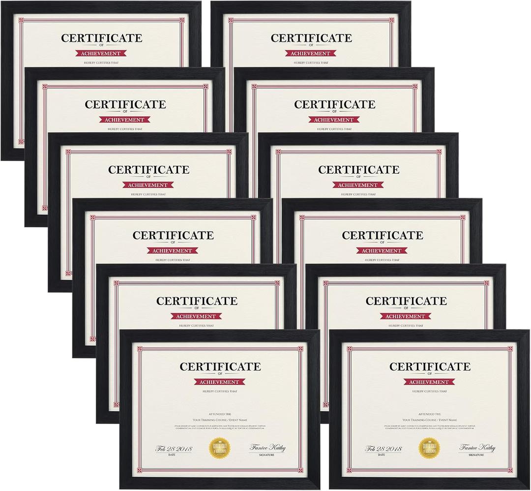 Giftgarden Black 8.5x11 Picture Frame Set of 12, Multi 8.5 x 11 Frames Bulk for Award Certificate Document Diploma, Wall or Tabletop Display