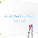Large Clear Acrylic Dry Erase Board, 20" X 16" Golden Non-Magnetic Frameless Clear White Board for Wall, Erasable Acrylic Board for Wall, Home, Office, School, 2 Markers