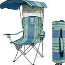 Camping Chair, Oversized Folding Chair with Canopy, Portable Outdoor Chair with Arms, Cup Holder and Carry Bag for Camping, Fishing, Beach, and Sports, Multi-Color