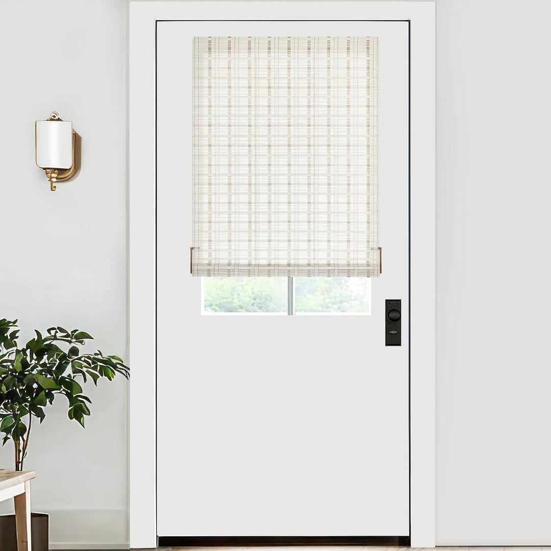 LazBlinds No Tools No Drill Bamboo Roller Shades, Cordless Bamboo Blinds, Light Filtering Roll Up Blinds for Windows, French Door, Porch or Patio, 26'' W x 40'' H, Whitewash B