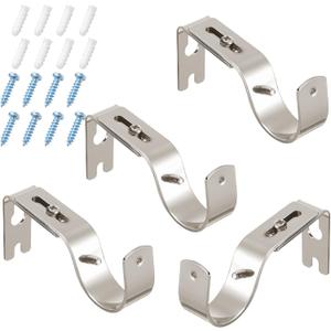Frienda 4 Pcs Brushed Silver Curtain Rod Support Brackets Adjustable Curtain Rod Hangers for 1 Inch Diameter General Hardware Holders Wall Bracket Hanger Hooks with Screws