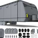 RVMasking Travel Trailer RV Cover 31-34ft, 7 Layers Extra-Thick Camper Cover Waterproof Windproof for Toy Hauler with 4 Tire Covers & Tongue Jack Cover & Propane Tank Cover, Dark Gray