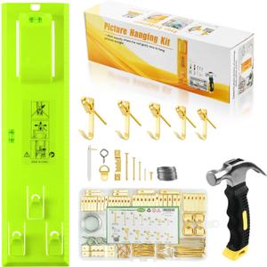 Stalishare Picture Hanging Kit, Goodsnova Picture Hanging Tool with Level for Easy Marking Position, Including 218PCS Instaframe Hanging Kit with Hooks, Nails, Wires, Hammer for Art/ Photos (Green)