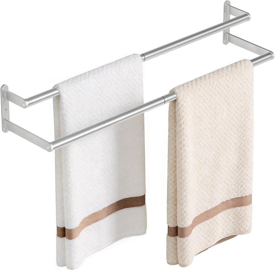 Double Towel Bar 24 Inch, Towel Rack for Bathroom, Stainless Steel Double Bath Towel Rack Wall Mounted, Bathroom Towel Holder Towel Rod for Wall, Brushed Nickel