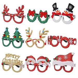 Eokeanon 9 Pack Christmas Party Glasses Christmas Glitter Decoration Costume Eyeglasses Frame Unisex Eyeglasses for Holiday Party Decorations Christmas Ornaments Gift, Assorted Styles
