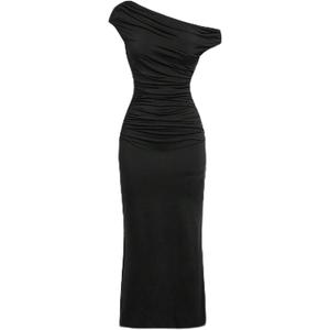 Girl's Off The Shoulder Ruched Maxi Dress Asymmetrical Short Sleeve Split Bodycon Dresses Long for 8-12Y