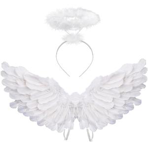 Angel Costume Wings And Halo Angel Costume for Girls Kids Women Adult Halloween Christmas (White)