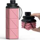 BEAUTAIL Collapsible Water Bottles, Silicone Foldable Water Bottle 610ml, BPA-Free Portable Reusable Leakproof Bottle for Gym Travel Camping Hiking Sports Outdoor, 1 Pack (Pink)