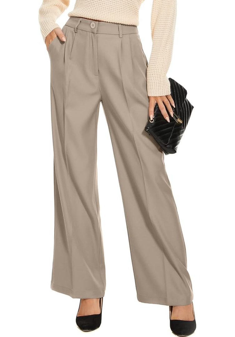 FUNYYZO Wide Leg Pants Women's High Elastic Waisted in The Back Business Work Trousers Long Straight Suit Pants L