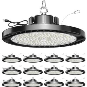 12 Pack UFO LED High Bay Light, 150W 5000K Daylight, 22500LM (Eqv. 800W MH/HPS), Commercial High Bay LED Shop Lights with US Plug for Garage Workshop Warehouse Barn, Plug&Play
