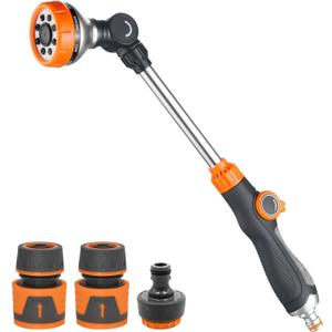 LangRay Watering Wand, 18.5 Inches Long Garden Hose Wand with 180 Swivel Head, 8 Spray Patterns, Adjustable Garden Sprayer Wand with 2 Hose Connectors 1/2 Inch and 1 Nozzle