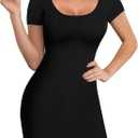 Women's Summer Bodycon Dress Short Sleeve Scoop Neck Sexy Casual Stretchy T Shirt Mini Dresses (A01 Short Sleeve Black - Small)