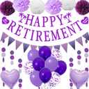 Retirement Party Decorations for Women - Purple Happy Retirement Banner Balloons, Garland Paper Pompoms Bunting Farewell Decor for Retired Coworker