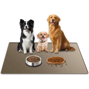 40"x30" XXL Silicone Dog Feeding Mat, 1.5MM Extra Thick Dog Bowl Mat for Food and Water, Large Non-Slip Placemat with High Edges for Dogs Bowls, Easy to Clean, Brown